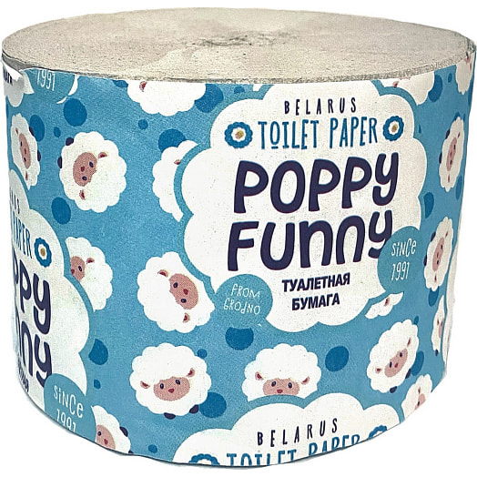 Туалетная бумага Poppy Funny 569x110x80 М, без гильзы, тисненая, однослойная Беларусь