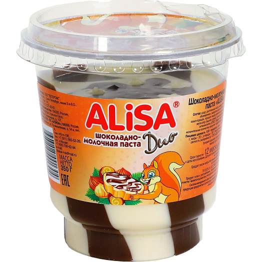 Паста Alisa Duo 350г пл/стак. шоколадно-молочная Россия