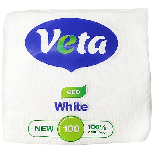Салфетки бумажные Veta White Eco неокрашенные 100шт Беларусь