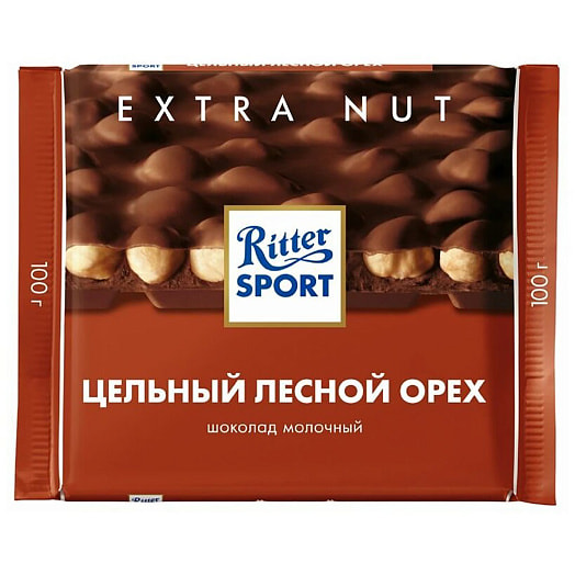 Шоколад Ritter Sport 100г молочный с цельным орехом лещины Германия