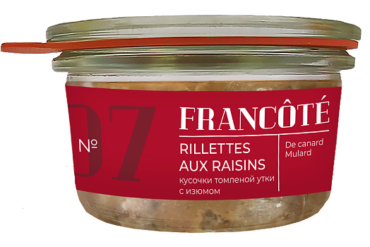 Консервы из мяса уток Rillettes de canard aux raisins стерилиз 120г ст/б Беларусь Галерея вкуса