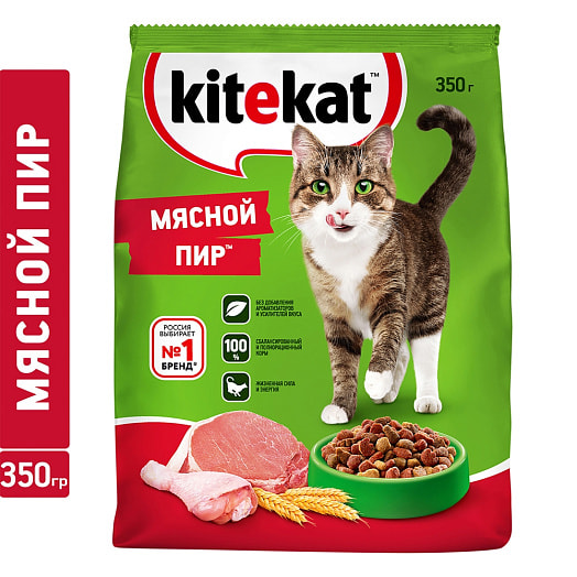 Сухой корм Kitekat для кошек 350г мясной пир Mars Россия Mars