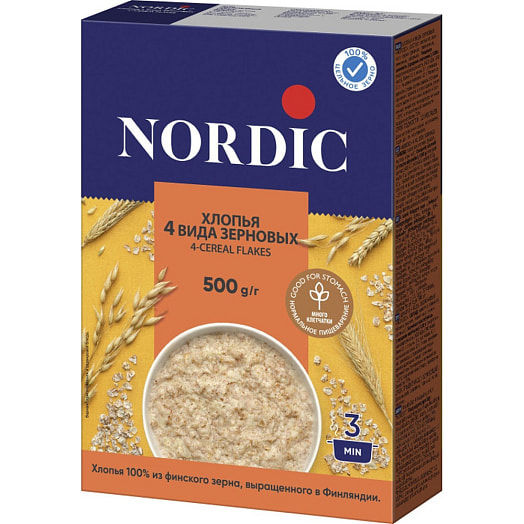 Хлопья Nordic 4 вида зерновых 500г Россия Nordic