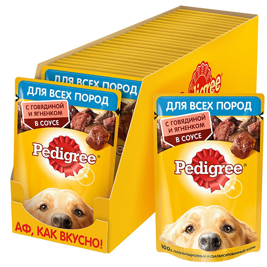 Корм для взрослых собак всех пород 85г Pedigree говядиной и ягненком в соусе Россия PEDIGREE