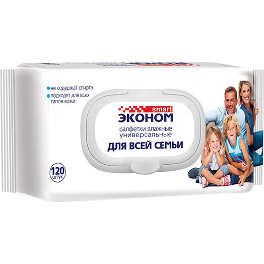 Влажные салфетки Эконом smart (с клапаном) для всей семьи 120шт ООО Авангард Россия Эконом smart