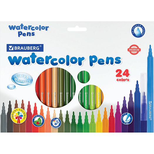 Фломастеры BRAUBERG PREMIUM Ультра-смываемые (24цвета) арт.151940 Китай