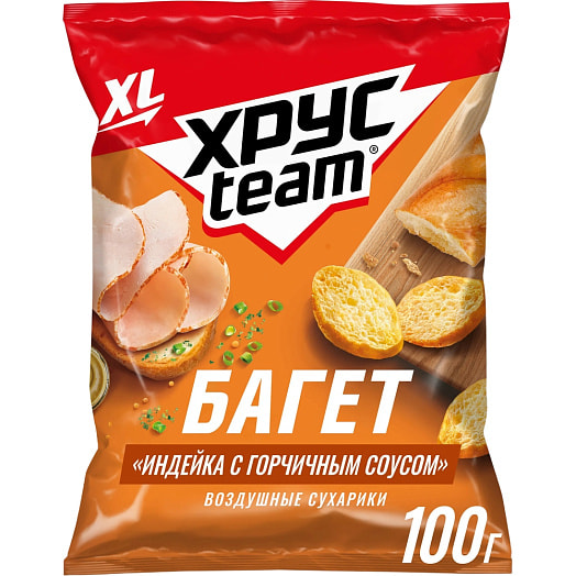 Cухарики ХрусTeam Багет со вкусом индейки 100г воздушные с горчичным соусом ООО ПепсиКо Холдингс Россия ХрусTeam