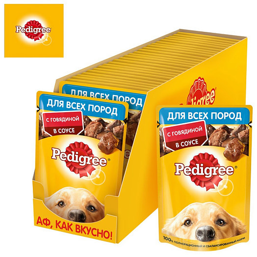 Корм для взрослых собак всех пород 85г пауч с говядиной в соусе Россия PEDIGREE