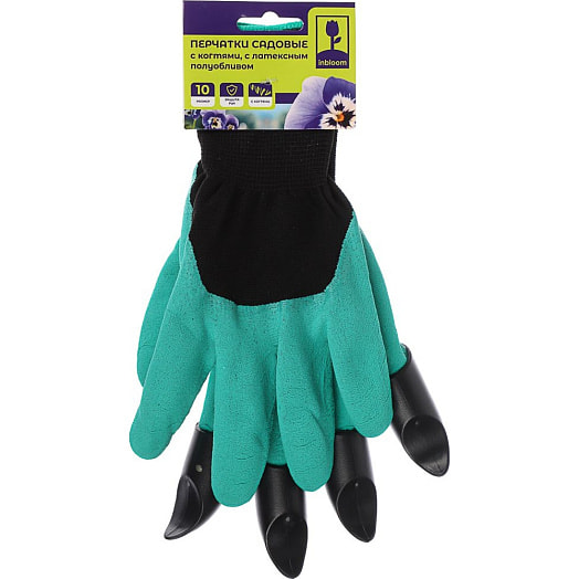 Перчатки садовые Inbloom нейлоновые с когтями р10, 24см арт.188-067 Китай