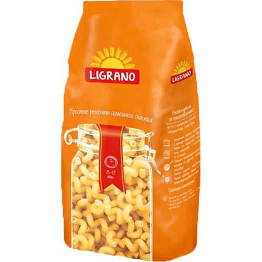 Макаронные изделия Ligrano гр.Б,сорт крупка 900г рожки витые Беларусь