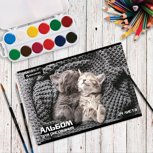 Альбом для рисования BRAUBERG Питомцы (А4, 24листа, гребень, 195х285мм) арт.106696 Россия