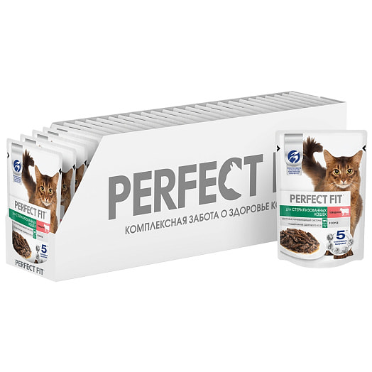 Корм Perfect Fit Говядина в соусе для стерилиз котов и кошек 75г пауч Марс Россия PERFECT FIT