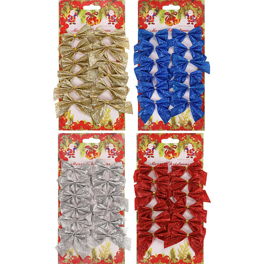 Набор елочных бантов Диско (12шт, 5,5*5,5см в ассорт) арт.НУ-2282 Китай