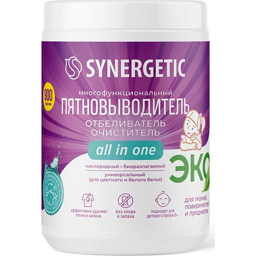 Отбеливатель-пятновыводитель для тканей кислородный 900г Россия Synergetic