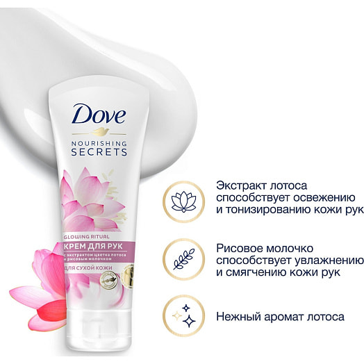 Крем для рук 75мл экстракт лотоса и рисовое молочко Unilever Россия Dove