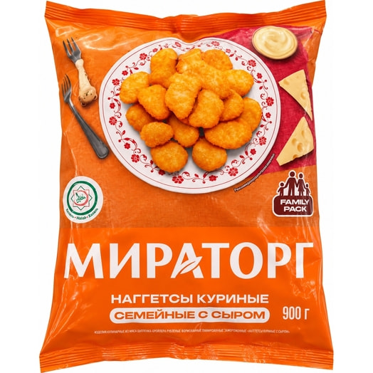Наггетсы куриные Мираторг Семейные с сыром зам 900г ООО Мираторг Россия