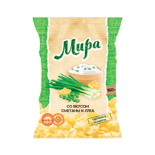 Снэки картофельные МИРА со вкусом сметаны и лука 160г ОАО Машпищепрод Беларусь Машпищепрод