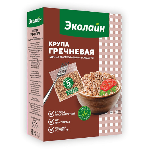 Крупа гречневая ядрица 1 сорт 500г (5х100г) ОДО ЭколайнГрупп Россия