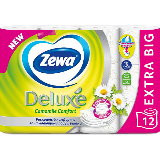 Туалетная бумага Zewa Делюкс ромашка 3 слойная 12 рулонов SCA Россия ZEWA
