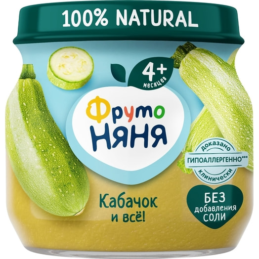 Пюре для д/п ФрутоНяня 80г из кабачков натуральное ФрутоНяня Россия