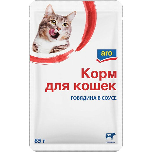 Влажный корм Aro для кошек говядина в соусе 85г Россия