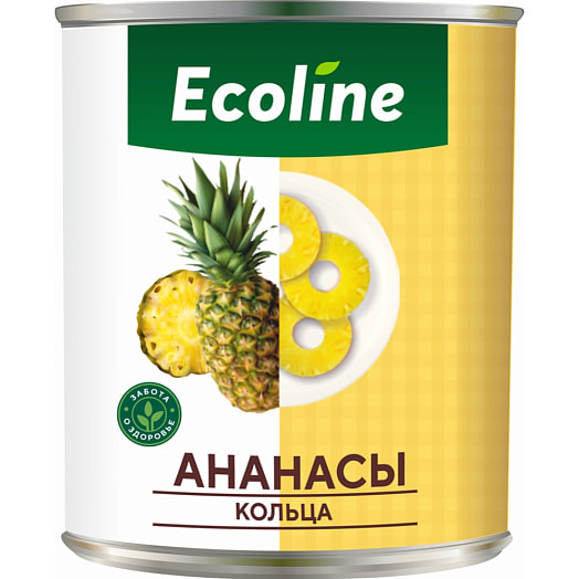Ананасы Ecoline new кольца в легком сиропе 565г ж/б Вьетнам