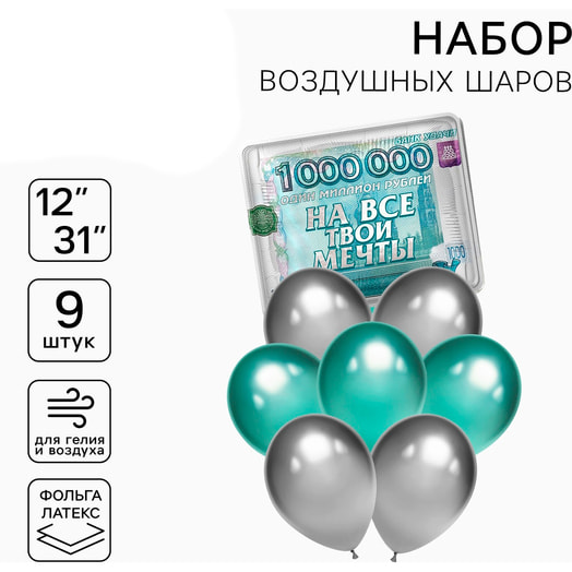 Набор шаров На все твои мечты (9шт, латекс, фольга) арт.10270911 Иу Йоуда Импорт энд Экспорт Ко., ЛТД Китай