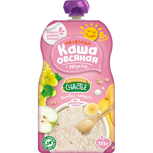 Пюре из смеси фруктов с овсяной кашей Молочная каша овсяная+фрукты 111г гуал.пак. для детей раннего возраста Беларусь