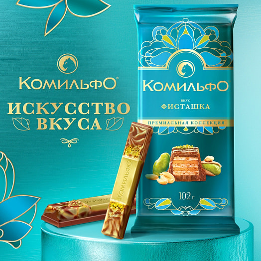 Шоколад молочный, белый Комильфо Фисташка с вафлей 102г ООО Нестле Россия