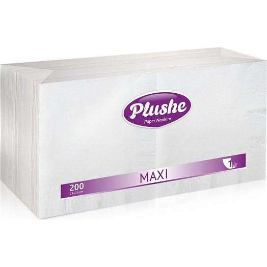 Салфетки бумажные Plushe Maxi белые 24*24 1сл. 200л. белые ООО Кубань-Папир Россия Plushe