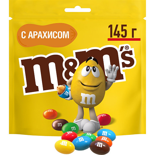 Драже MMS 145г пакет c арахисом и молочным шоколадом, покрытое хрустящей разноцветной глазурью Марс Россия MMs