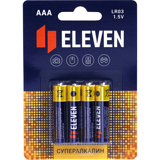 Батарейка Eleven SUPER AAA (LR03), алкалиновая, BC4 арт.301754 Элевен Чжэцзян Хуаронг Ко. ЛТД Китай Eleven