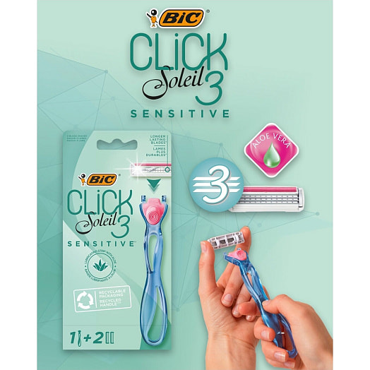 Бритва со сменными кассетами (для чувств кожи, 3лезвия, станок, 2кассеты) БИК Греция Бик