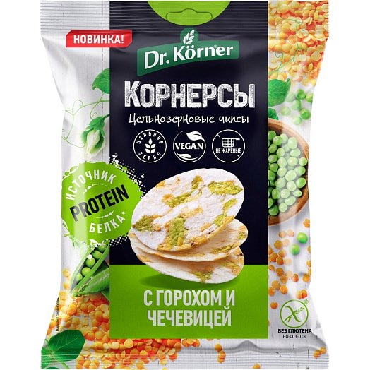 Чипсы Dr.Korner 50г кукурузно-рисовые с горошком и чечевицей Россия