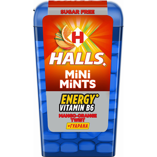 Конфеты Halls Mini Mints Energy B6 13г манго-апельсин Турция Halls