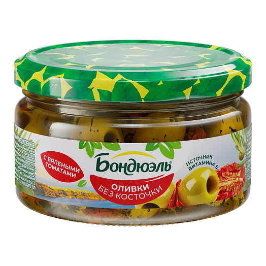 Оливки Бондюэль без косточки с вялеными томатами 200г ж/б Испания