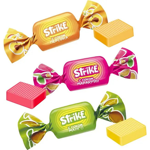 Конфеты Strike жевательные со вкусом манго, маракуйи и персика Россия