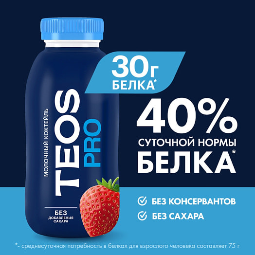 Коктейль молочный Теос Про Клубника 330г ОАО Савушкин продукт Беларусь