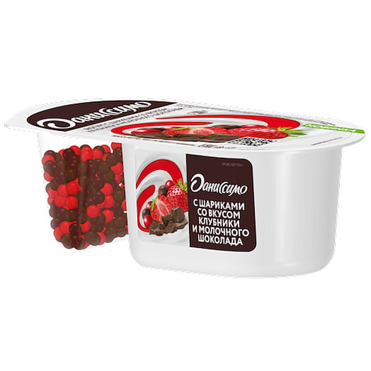 Йогурт Даниссимо Фантазия с шариками в шок глазури 6.9% 105г клубника-мол шоколад Россия