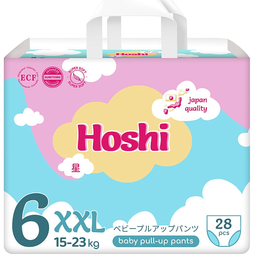 Детские подгузники-трусики XXL(6) xx-large, 28шт FUJIAN LIAO PAPER Co. Ltd. Китай HOSHI