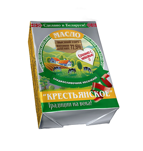 Масло сладкосливочное Крестьянское несоленое 72.5% 180г ОАО Молочный Мир Беларусь Молочный Мир