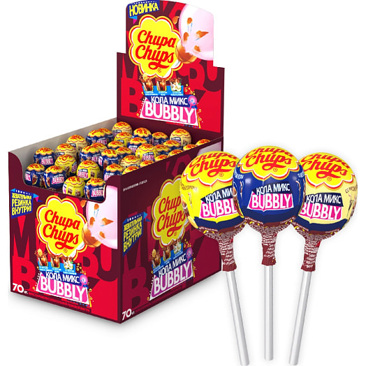 Карамель CHUPA CHUPS BUBBLY Кола микс 20г со вкусом колы,лимона,ванили с жев.резинкой ООО Перфетти Ван Мелле Россия Перфетти Ван Мелле