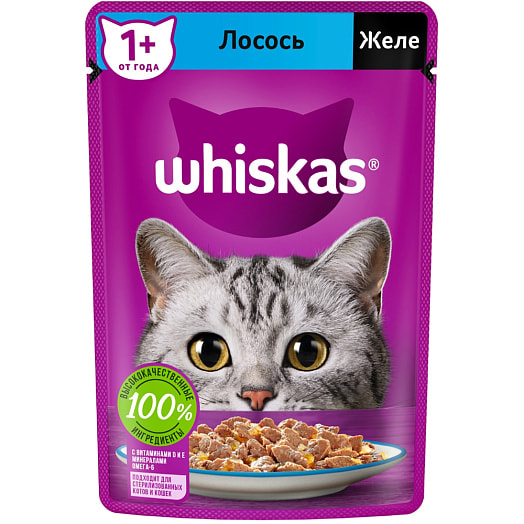 Влажный корм Whiskas д/кошек лосось желе 75г Россия