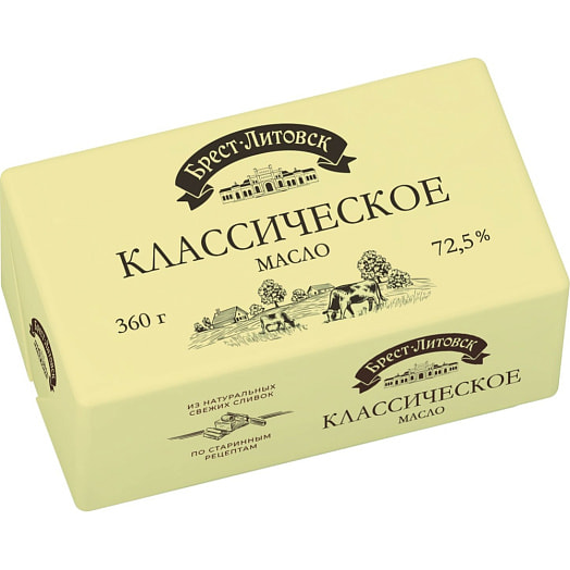 Масло сл/слив несоленое Брест-Литовск Классическое 72.5% 360г ОАО Савушкин продукт Беларусь