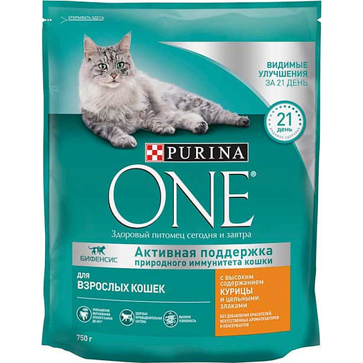 Корм для кошек One 750г с курицей и злаками Purina Россия