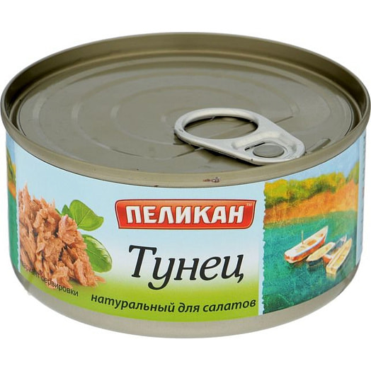 Тунец натуральный для салатов Пеликан 185г ж/б с ключом измельченный Тайланд