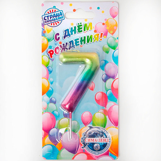 Свеча в торт Акварель цифра 7 арт.120319 Китай