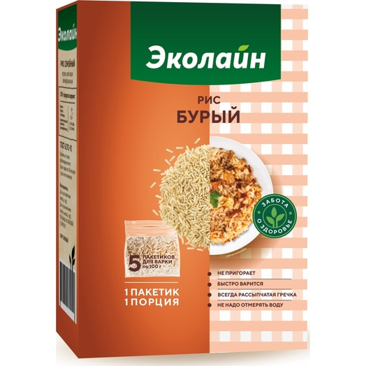 Рис Браун 500г длиннозерный нешлифованный бурый  5*100г ОДО ЭколайнГрупп Индия