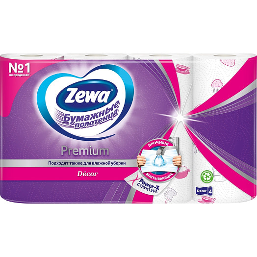 Кухонные полотенца Zewa Premium Decor 4рул. Россия