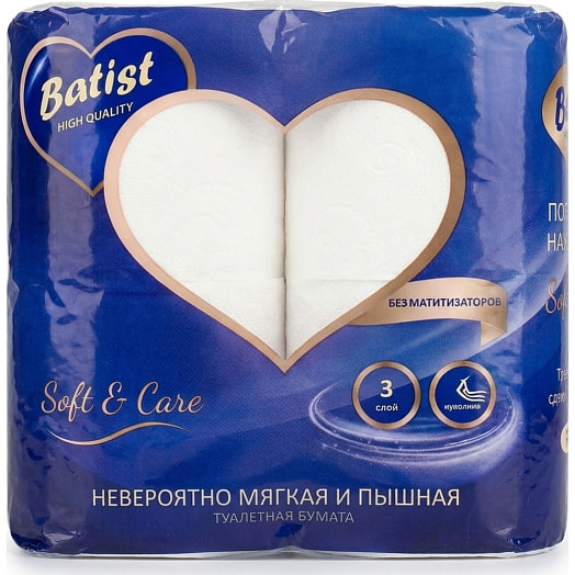 Туалетная бумага Batist Premium pure white (3сл*4рул) Россия